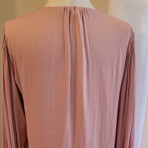 Catherine Malandrino Pink Bishop Sleeve Blouse with Ruched Tie Front - Picture 3 of 3